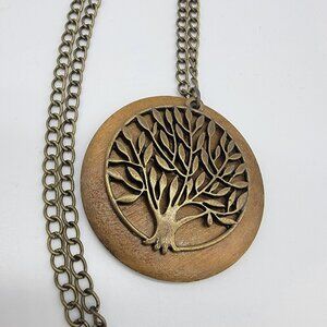 Tree Of Life Necklace Metal Against Wood Pendants 16 In‎ Long